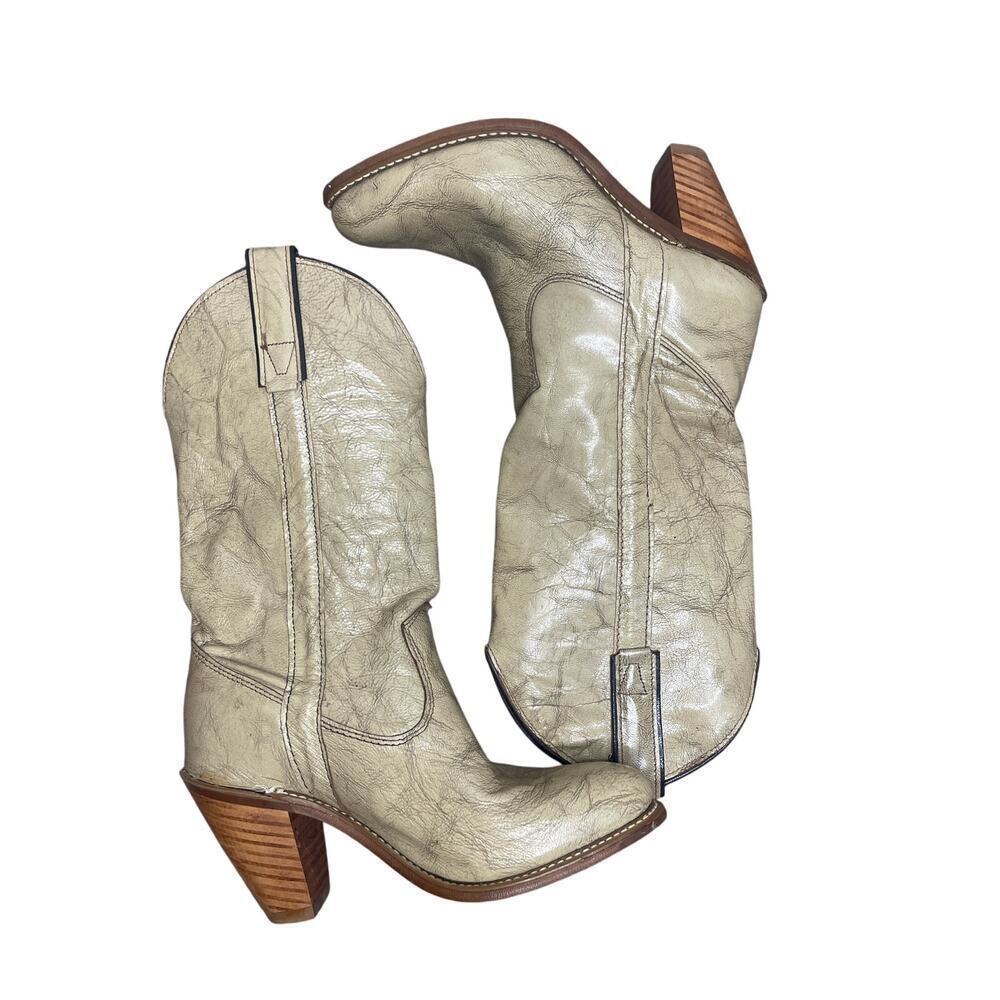 Vintage Texas Tan Marble Leather Cowboy Western Stacked Heel Boot Womens Size 5 - Picture 5 of 9